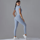 Macacão de yoga de manga curta com zíper nu, secagem rápida respirável esportes ao ar livre macacão justo, terno de fitness