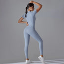 Macacão de yoga de manga curta com zíper nu, secagem rápida respirável esportes ao ar livre macacão justo, terno de fitness