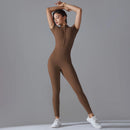 Macacão de yoga de manga curta com zíper nu, secagem rápida respirável esportes ao ar livre macacão justo, terno de fitness