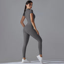 Macacão de yoga de manga curta com zíper nu, secagem rápida respirável esportes ao ar livre macacão justo, terno de fitness